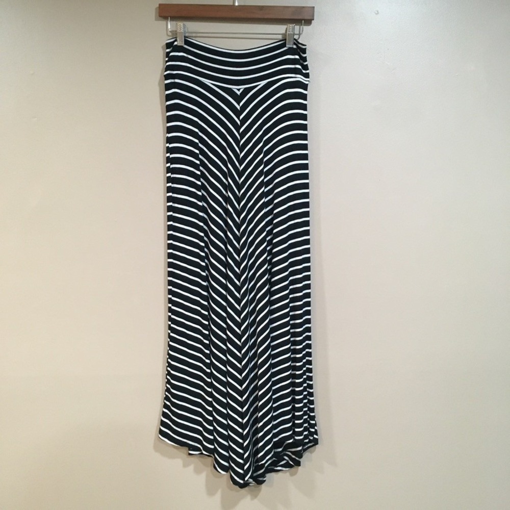 AB Studio Maxi Skirt Womens M Black White Stripe Nautical Preppy Long Modest Y2K